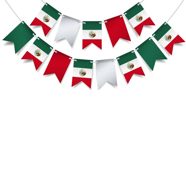 Vector Illustration Mexico Independence Day Garland Flag Mexico White Background — Vector de stock