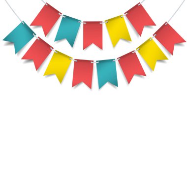 Vektör çizimi. Beyaz arka planda renkli bayraklı çelenk