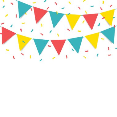 Vektör çizimi. Beyaz arka planda renkli bayraklı çelenk