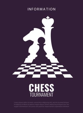 Satranç turnuvası, maç, oyun hakkında vektör illüstrasyonu. Reklam, davetiye, afiş, poster olarak kullan.