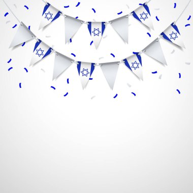 İsrail 'in Bağımsızlık Günü. Beyaz arka planda İsrail bayrağı olan bir çelenk. Vektör İllüstrasyonu