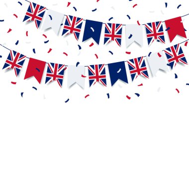 Birleşik Krallık 'ta kralın doğum günü. Beyaz arka planda Birleşik Krallık bayrağı olan bir çelenk. Vektör illüstrasyonu