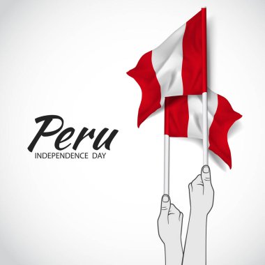 Peru Bağımsızlık Günü. Peru bayraklı eller. Vektör İllüstrasyonu