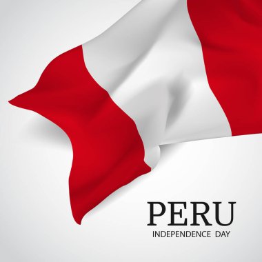 Peru Bağımsızlık Günü. Peru bayrağı taşıyan pankart. Vektör İllüstrasyonu