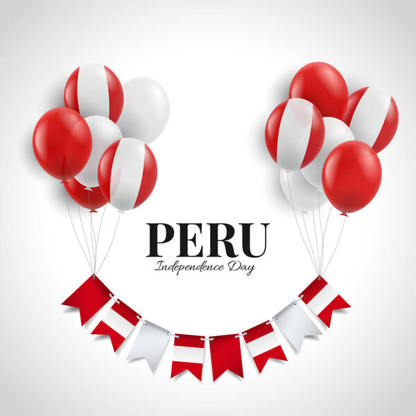 Peru Independence Day. Background with balloons and flags. Vector Illustration.