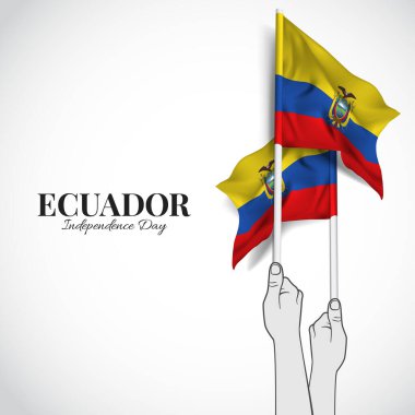 Ekvador Bağımsızlık Günü. Bayraklı eller. Vektör İllüstrasyonu