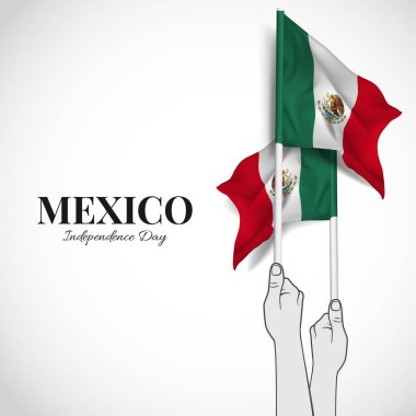 Meksika Bağımsızlık Günü. Meksika bayraklı eller. Vektör İllüstrasyonu
