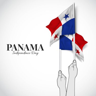 Panama Bağımsızlık Günü. Panama bayraklarını tutan eller. Vektör İllüstrasyonu.