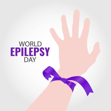 Vector Illustration of World Epilepsy Day. Hand with ribbon clipart