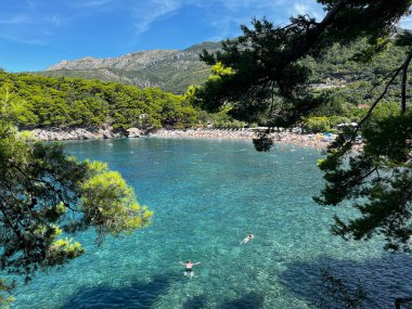 Karadağ, Petrovac şehri. Adriyatik Denizi. Şehir güzel plaj Lucice.