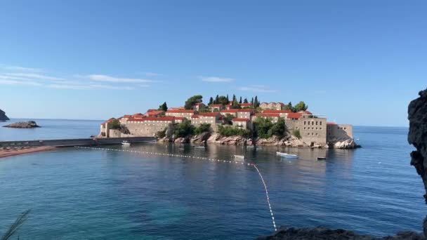 Montenegro Isla Sveti Stefan Budva Vista Hermosa Isla Sveti Stefan — Vídeos de Stock