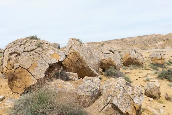 stock image Stone balls in the Torysh valley in Aktau, western Kazakhstan. Concretions on the Ustyurt plateau in Aktau region.