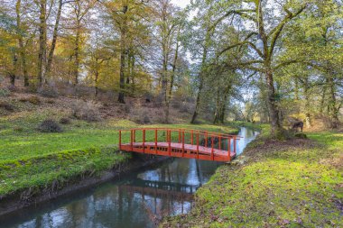 Su kanalı boyunca uzanan tahta köprü.