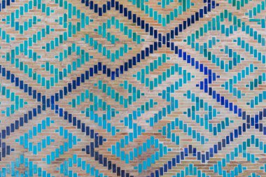  Semerkand, Özbekistan - Ekim. - 10. 2024: Registan Meydanı 'ndaki medresenin eski desenleri