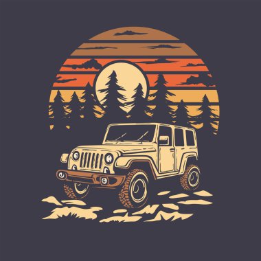 Jeep dağ ormanı macera tasarım şablonu