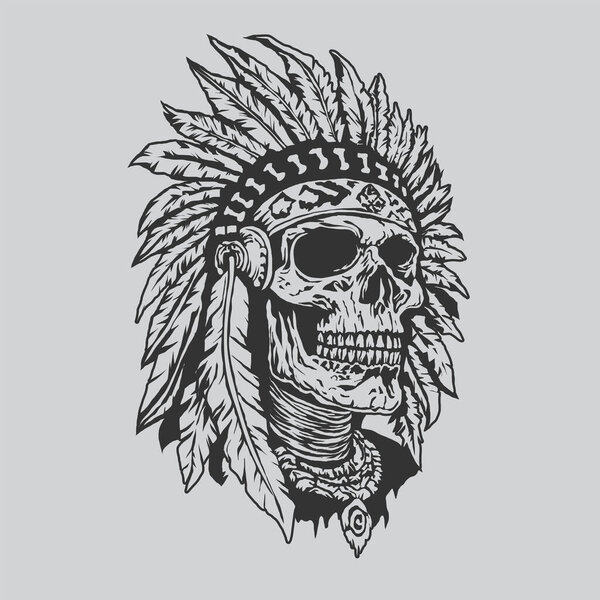 Native face black and white skull design