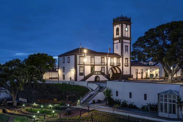 Ribeira Grande Azores Portugal Colonial Building Town Hall Illuminated Dusk — Stock Photo, Image