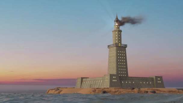Farol Alexandria Ilha Pharos Sem Costura Loopable Vídeo Renderização — Vídeo de Stock