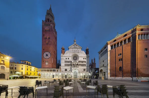 Cremona Panorama Piazza Del Comune Con Duomo Famoso Campanile Torrazzo — Foto Stock