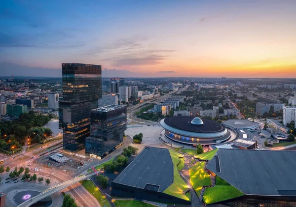 Katowice Polen Luchtfoto Stadsgezicht Met Modern Gebouw Beroemde Arena — Stockfoto