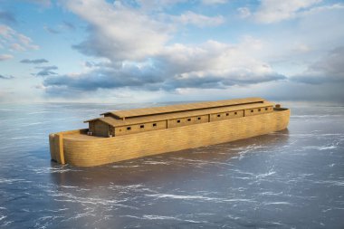 Noah's ark drifts in the waters of the global flood - 3D rendering clipart