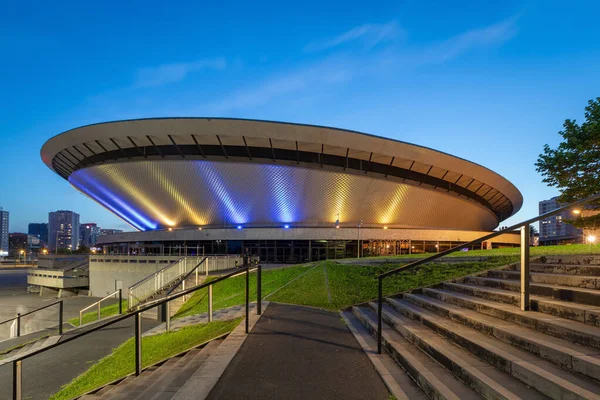 Katowice Polen Juli 2023 Utsikt Över Upplysta Spodek Arena Sporthall — Stockfoto
