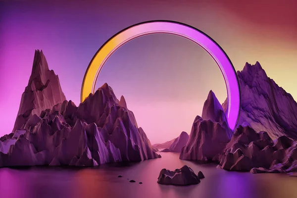海と山の抽象的な3D風景 3Dレンダリング — ストック写真