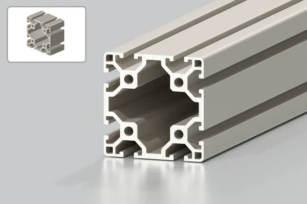 Aluminium Construction Profile 60X60 Lying Reflective Surface Rendering — Stock Photo, Image