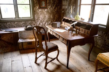 Lund İsveç 'teki Kulturen Müzesi. Tarihi binalar ve 1930 'ların eski zamanlarındaki hayat. Yüksek kalite fotoğraf