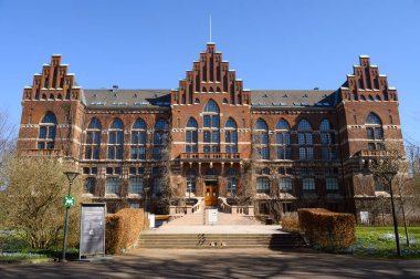 Nisan 2025 'te Lund Üniversitesi Kütüphanesi. Skane İsveç. Yüksek kalite fotoğraf