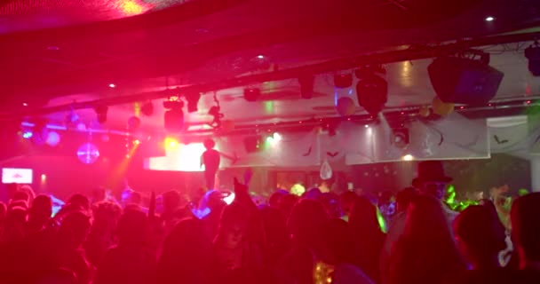Red Spotlight Disco Dance Floor Colored Lighting Makes Atmosphere Party — Vídeos de Stock