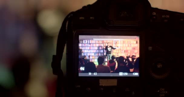 Camera Screen Filming Video Stand Concert Person Performs Stage Record — Video Stock