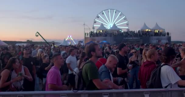 Group Ravers Festival Evening Make Movements Bodies Arms Background Ferris — Vídeos de Stock