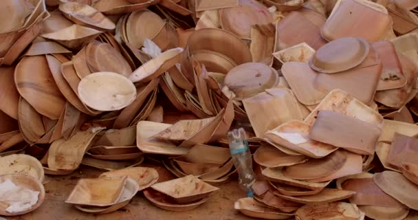 Environmental Pollution Pile Disposable Plates Being Used People Festival Leftover — Stok video
