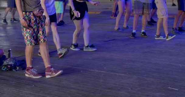 Learning Dance Dance Floor Legs Ravers Make Movements Beat Music — Vídeo de stock