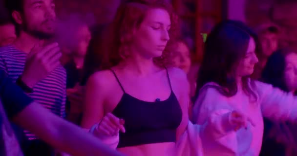 Nested Girl Dances Dance Floor Pink Light She Smoothly Moves — Stock Video