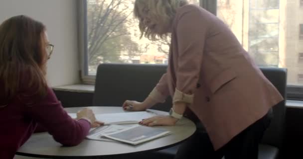 Trenerka Biznesowa Opowiada Klientowi Planowaniu Podczas Konsultacji Kobiece Dłonie Zapisują — Wideo stockowe