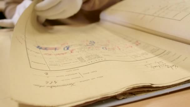 Eski Bir Veri Günlüğünün Eski Sarı Kağıdı Uzman Belgeleri Eğitimsel — Stok video