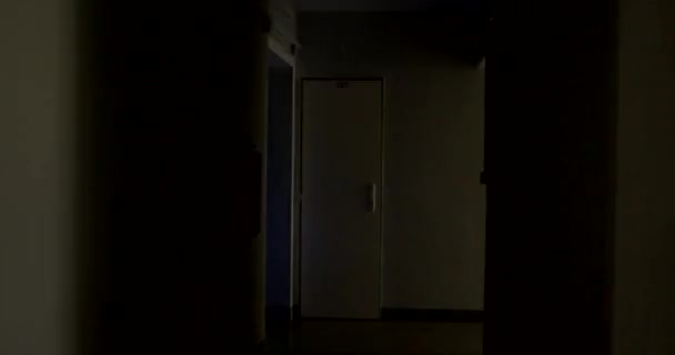 Место Преступления Коридорах Подвала Запертая Дверь Мигающий Полицейский Свет Красный — стоковое видео