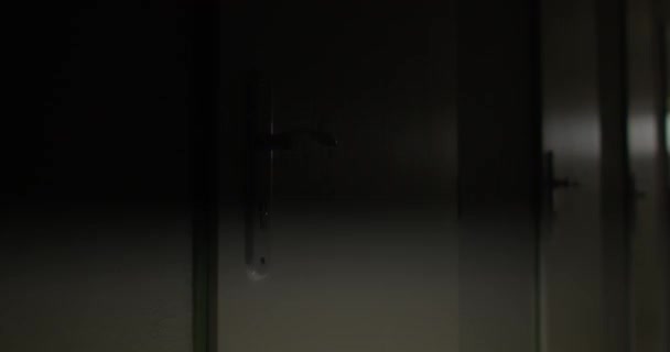 Psikiyatri Hastanesinin Kapı Kilidi Kilitli Uzun Karanlık Bir Koridor Arama — Stok video