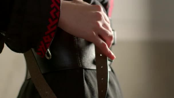 Cultural Stylistic Trends Sometimes Showcasing Black Leather Straps Rivets May — Wideo stockowe