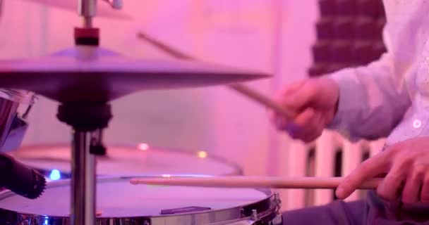 Emotional Expression Playing Drums Sticks Provides Musician Opportunity Express Emotions — Vídeo de Stock