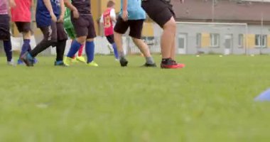 Sağlık Kardiyovasküler Sistemi: Düzenli aerobik egzersizlerle kalp fonksiyonlarının ve kan dolaşımının iyileşmesi. Çocukların ayakları futbol sahasında koşuyor. CZ, sunucu, Sportovni, 15.5.24.