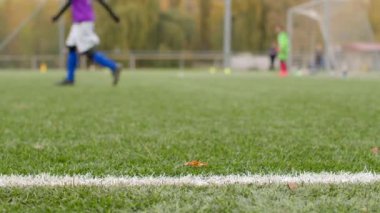 Saha oyuncuları kabul etmeye hazır. Bir oyuncu, arka planda beyaz bir çizgi ile güvenli bir şekilde bir futbol sahasında yürüyor.
