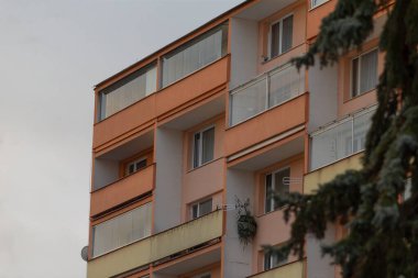 Önünde manzarayı güzelleştiren yeşil bir ağacın bulunduğu büyük bir apartman var.