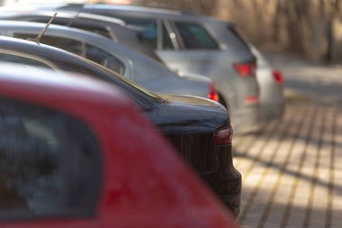 Geniş bir otoparkta, her birinin kendine ait yeri var. Sürücüleri bekliyor.