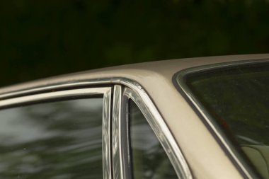 Bu resim, bir araba penceresinin genel özünü geliştiren canlı yeşil bir arkaplana karşı güzelce çerçevelenmiş yakın plan görüntüsünü içerir.