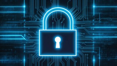 Bilgisayar ekranındaki bir anahtar deliğinin mavi ve beyaz görüntüsü. Bu görüntü dijital dünyada güvenlik ve korumanın önemini temsil ediyor.
