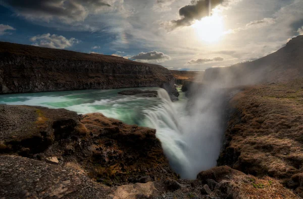 Der Mächtige Gullfos Wasserfall Island — Stockfoto