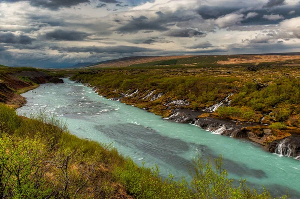 Hraunfossar Водоспад Розташований Західній Ісландії Річці Гвіт — стокове фото